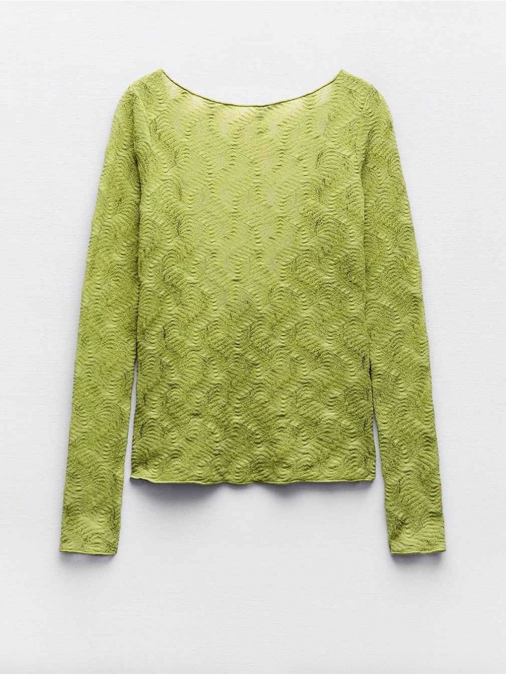 Zara Lime Green Textured Long-Sleeve Top